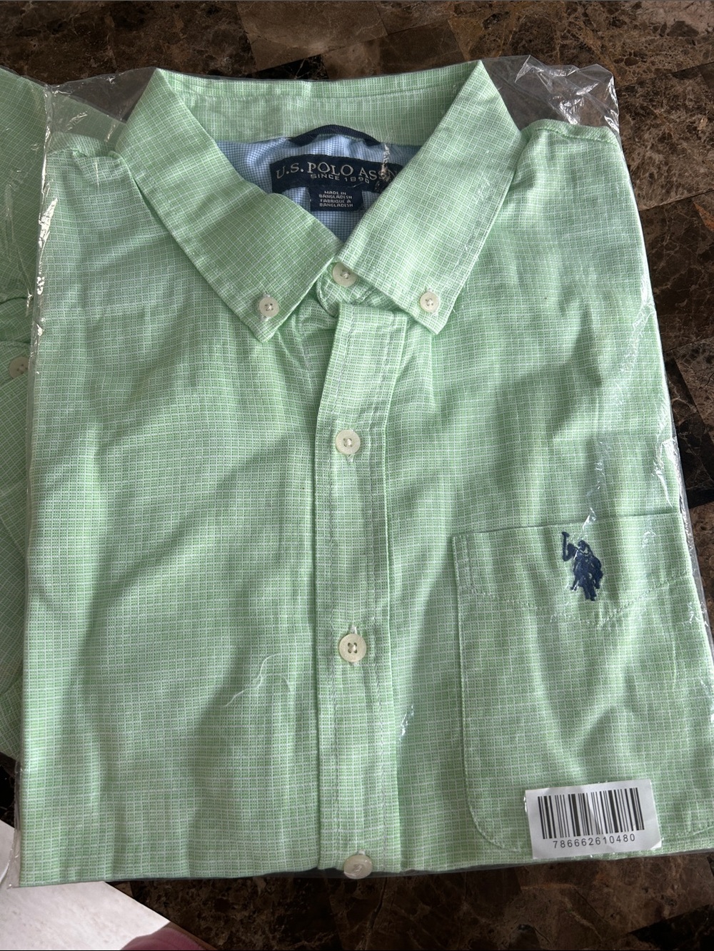 NWT 🆕 U.S. Polo Assn. Short Sleeve Button-Down Shirt - Light Green with Logo L